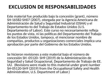 Slide 4: EXCLUSION DE RESPONSABILIDADES