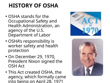 Slide 9: HISTORY OF OSHA