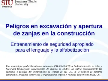 Slide 1: Peligros en excavación y apertura de zanjas en la construcción