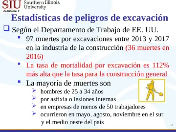 Slide 24: Estadísticas de peligros de excavación