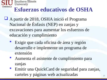 Slide 26: Esfuerzos educativos de OSHA
