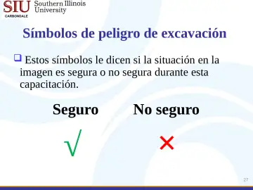 Slide 27: Símbolos de peligro de excavación
