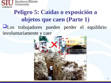 Slide 52: Peligro 5: Caídas o exposición a objetos que caen (Parte 1)