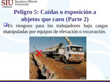 Slide 53: Peligro 5: Caídas o exposición a objetos que caen (Parte 2)