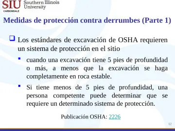 Slide 62: Medidas de protección contra derrumbes (Parte 1)