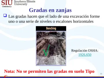 Slide 69: Gradas en zanjas