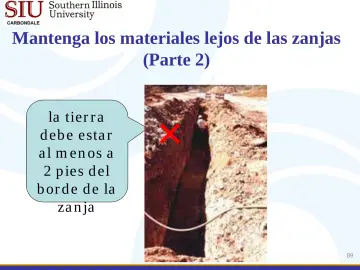 Slide 89: Mantenga los materiales lejos de las zanjas