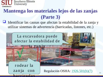 Slide 90: Mantenga los materiales lejos de las zanjas
