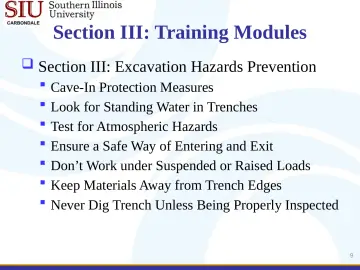 Slide 9: Section III: Training Modules