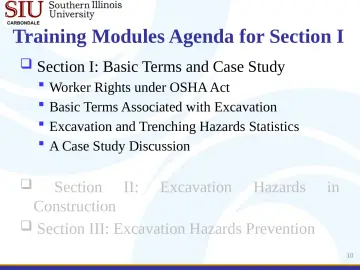 Slide 10: Training Modules Agenda for Section I