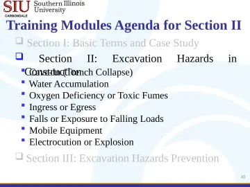 Slide 40: Training Modules Agenda for Section II