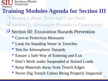 Slide 61: Training Modules Agenda for Section III