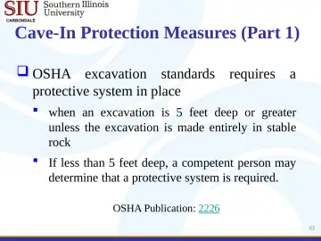 Slide 62: Cave-In Protection Measures (Part 1)