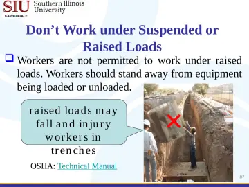 Slide 87: Don’t Work under Suspended or Raised Loads