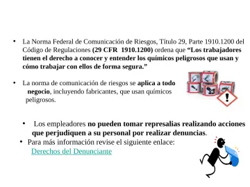 Slide 7: Derechos de los Trabajadores según la Ley de OSH Derecho a Saber y Disposiciones para los…