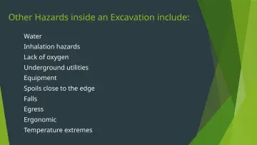 Slide 20: Other Hazards inside an Excavation include: