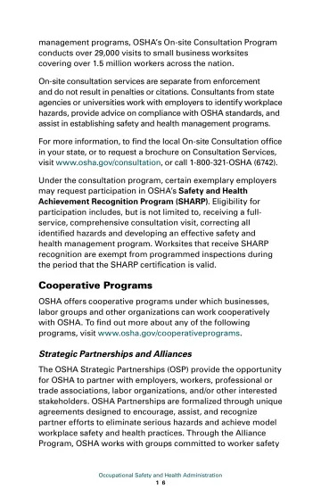 Page 22: management programs, OSHA’s On-site Consultation Program conducts over 29,000 visits to…