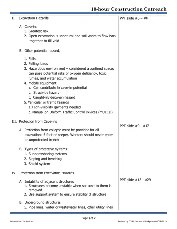 Page 3: II. Excavation Hazards