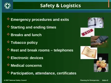 Slide 3: Safety & Logistics