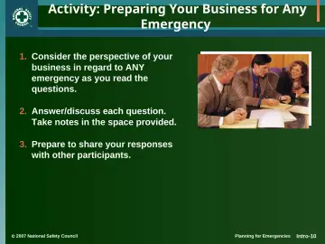 Slide 10: Activity: Preparing Your Business for Any Emergency