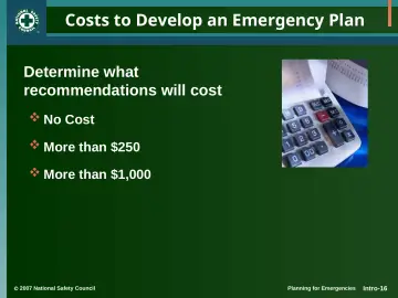 Slide 16: Costs to Develop an Emergency Plan