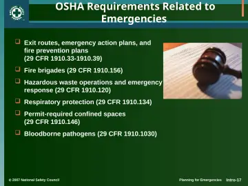 Slide 17: OSHA Requirements Related to Emergencies
