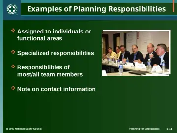 Slide 11: Examples of Planning Responsibilities
