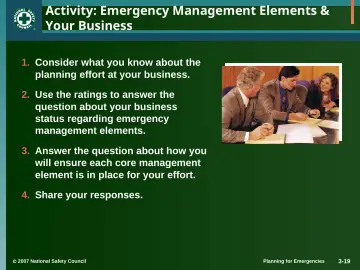 Slide 19: Activity: Emergency Management Elements & Your Business