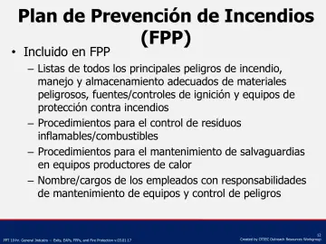 Slide 12: Plan de Prevención de Incendios (FPP)