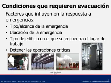 Slide 19: Condiciones que requieren evacuación