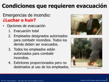 Slide 20: Condiciones que requieren evacuación