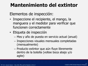 Slide 43: Mantenimiento del extintor