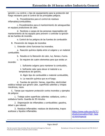 Page 5: ignición y su control, y tipo de equipamiento para la protección del fuego necesario para…