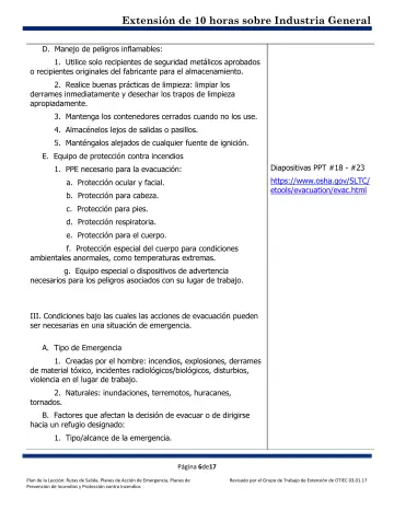 Page 6: D. Manejo de peligros inflamables: