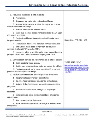 Page 10: B. Requisitos básicos de la ruta de salida: