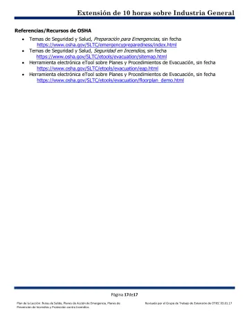 Page 17: Referencias/Recursos de OSHA