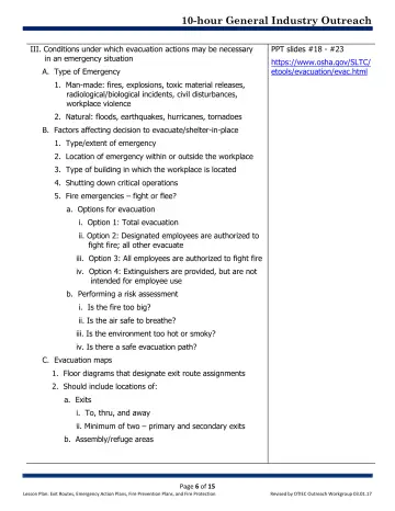 Page 6: III. Conditions under which evacuation actions may be necessary in an emergency situation