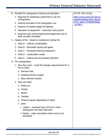 Page 10: B. Portable fire extinguisher training and education