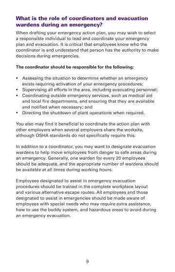 Page 9: What is the role of coordinators and evacuation wardens during an emergency?