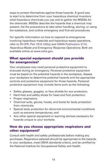 Page 14: What special equipment should you provide for emergencies?
