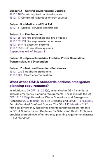 Page 16: What other OSHA standards address emergency planning requirements?
