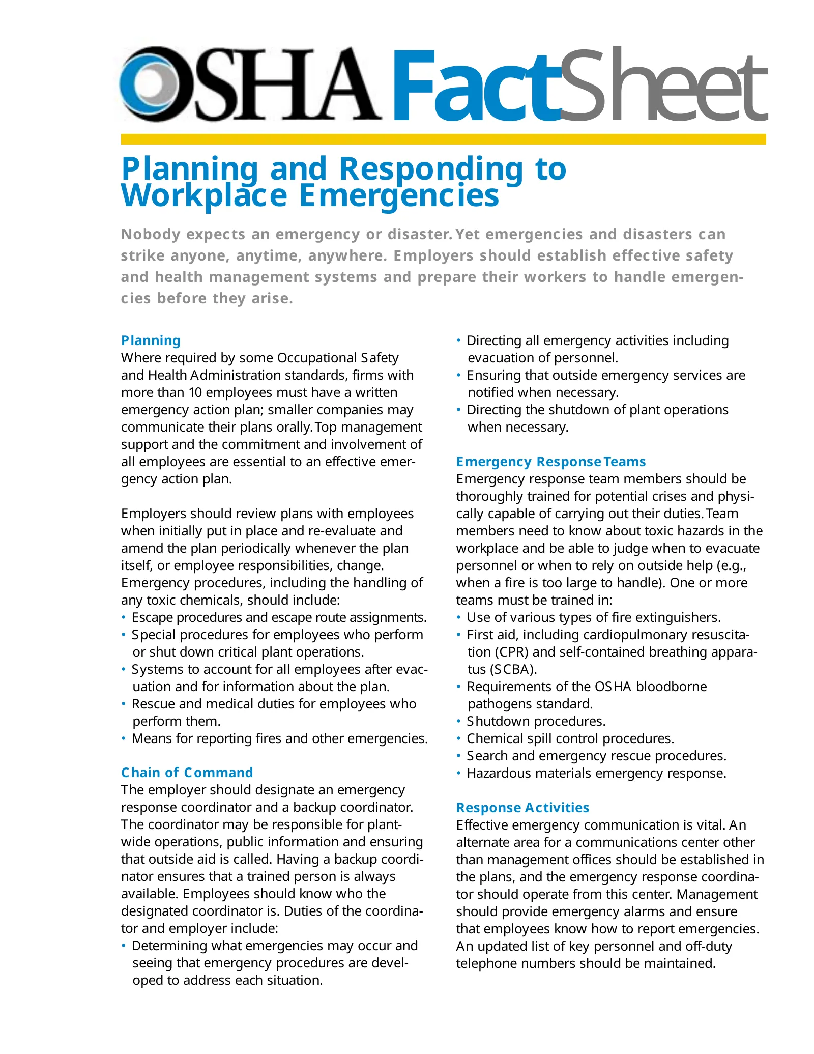 Emergency Management: Planning & Responding to Workplace Emergencies Fact Sheet, page 1: FactSheet