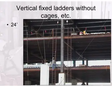 Slide 32: Vertical fixed ladders without cages, etc.