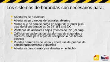 Slide 10: Los sistemas de barandas son necesarios para: