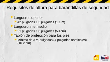 Slide 11: Requisitos de altura para barandillas de seguridad