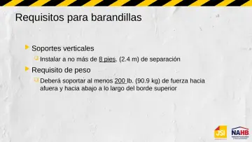 Slide 12: Requisitos para barandillas