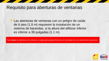 Slide 21: Requisito para aberturas de ventanas