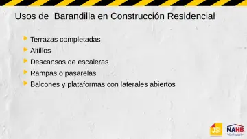 Slide 34: Usos de Barandilla en Construcción Residencial