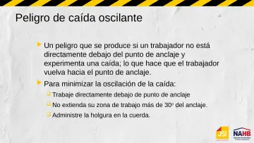 Slide 58: Peligro de caída oscilante