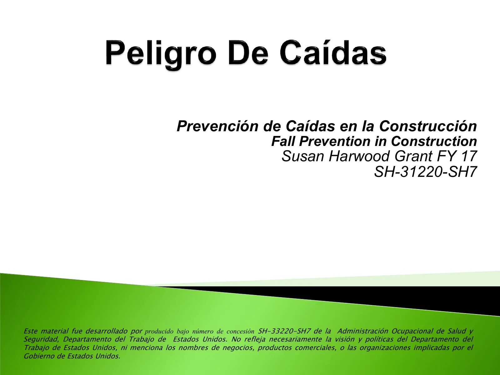 Peligros de caídas en la construcción, slide 1: Prevención de Caídas en la Construcción